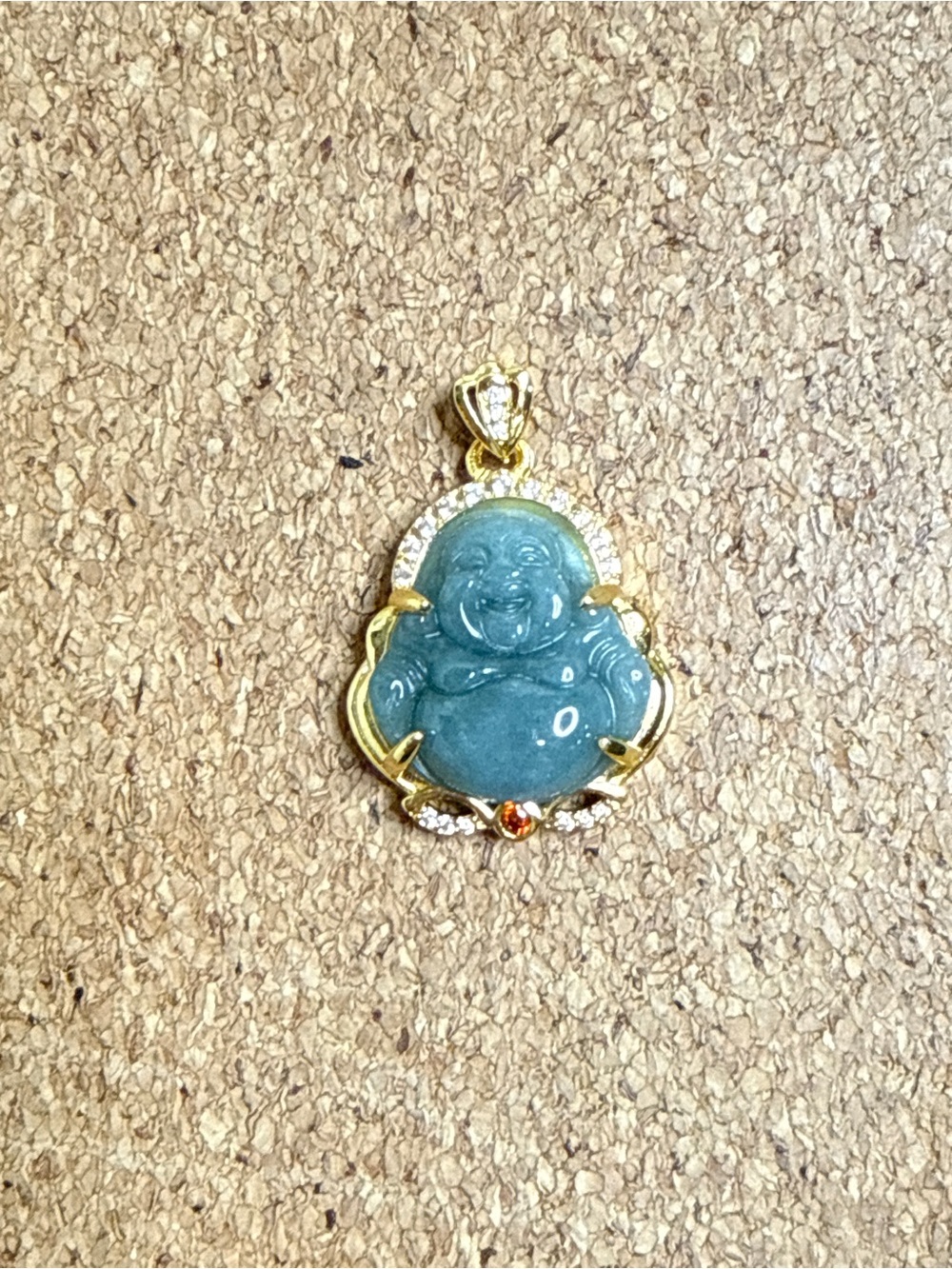 Gold-Plated Green Jade Laughing Buddha Pendant